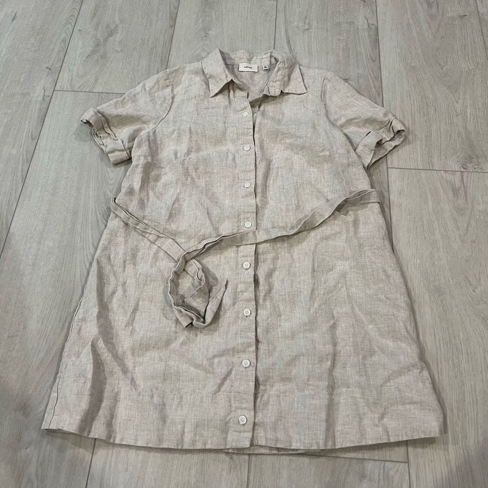 Wilfred Beige Linen Button-Up Shirt Dress